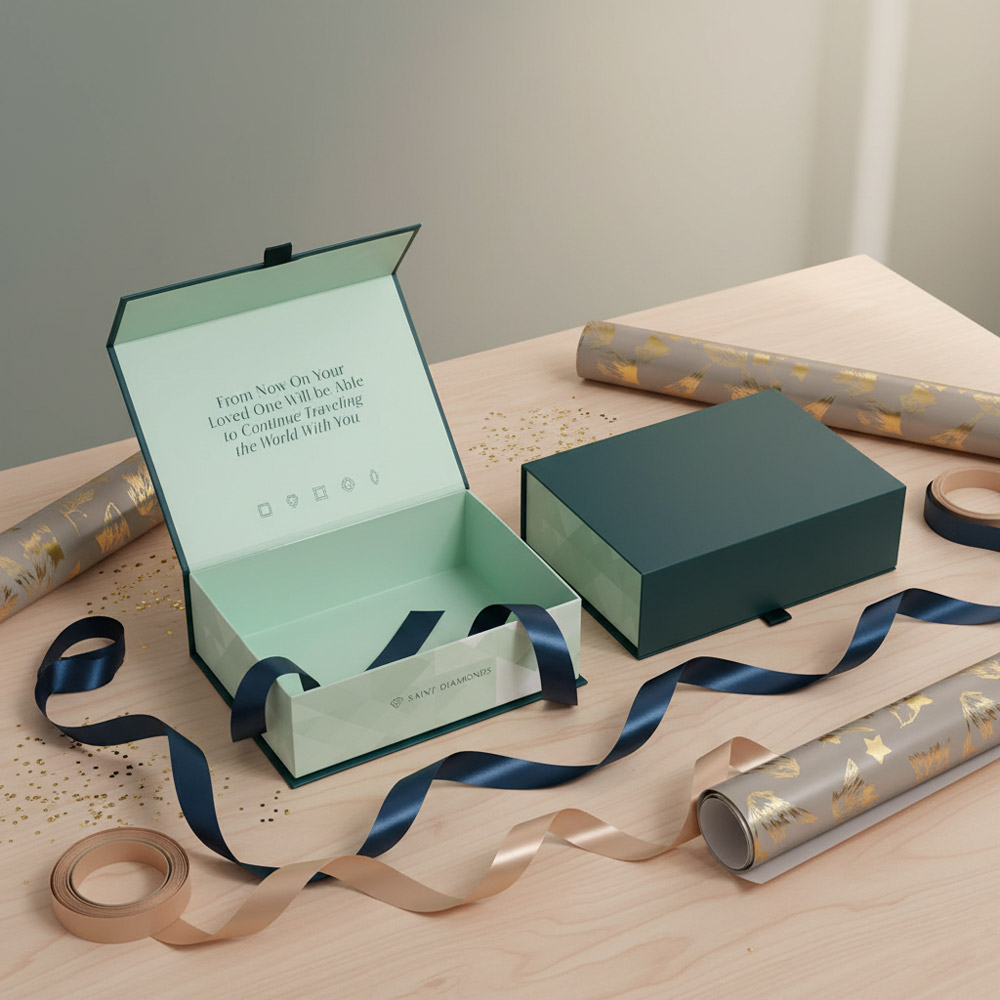 Caixas rígidas magnéticas personalizadas para conjuntos de jóias 2 Caixas rígidas magnéticas personalizadas